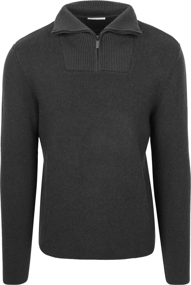 KnowledgeCotton Apparel Half Zip Pullover Merino Antraciet - Maat M - Heren - Pullovers