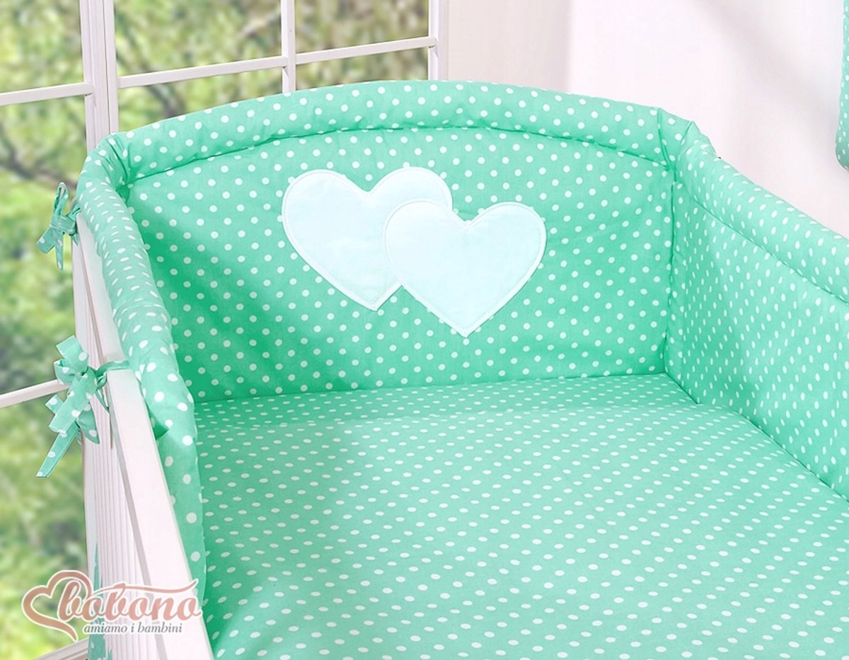 Babyset met witte stippen op mintgroen, 3-delig, met hartjes