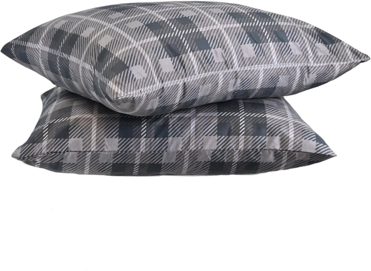 HappyBed Grey tartan kussensloop set 2 stuks - 80x80 cm - 100% Microvezel - Ultieme slaapcomfort