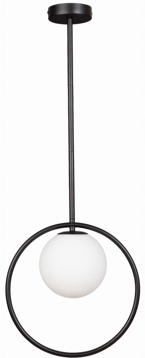 Zwarte Hanglamp Milano Lune met Melkglazen Bol - E14