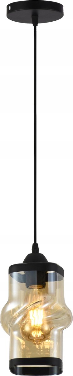 Lampex Hanglamp Zain E27 Amber Glas Zwart Goud 90cm