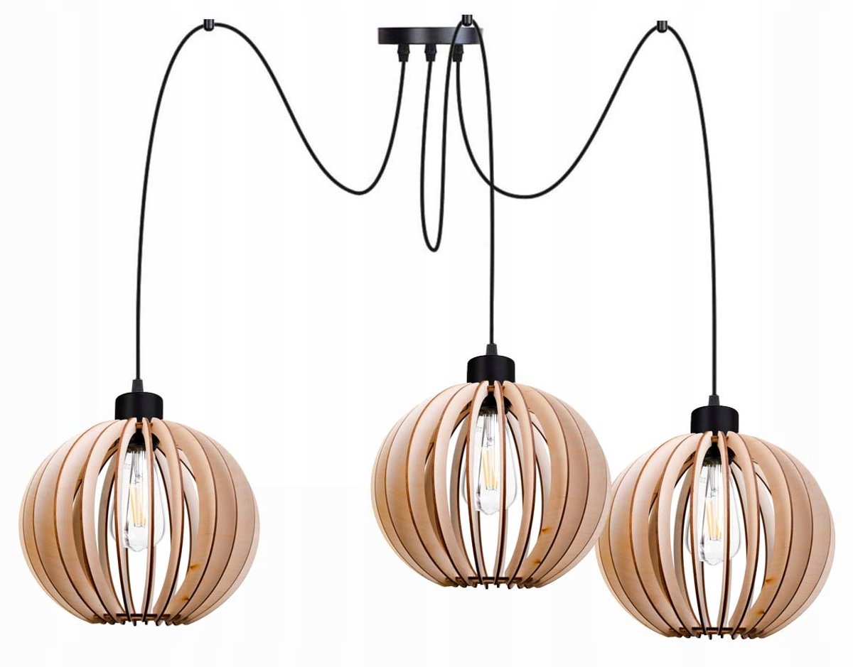 Hanglamp ZWISS Loft 3xE27 Spider Houten Bol