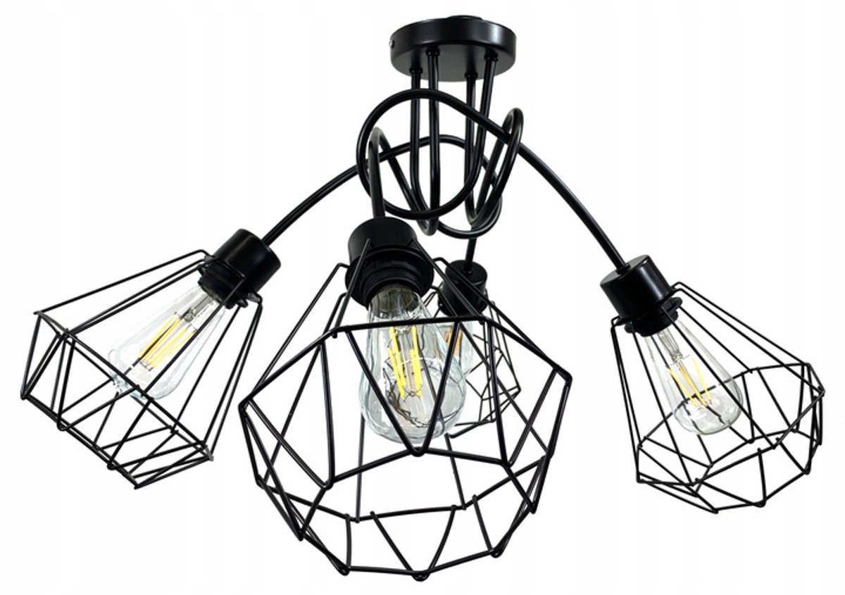 Hanglamp Loft Diamant Metaal 4x E27 Zwart