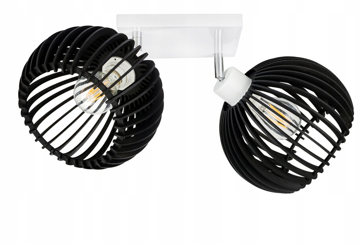 Loft Plafondlamp met Houten Kappen, 2x E27 Fitting