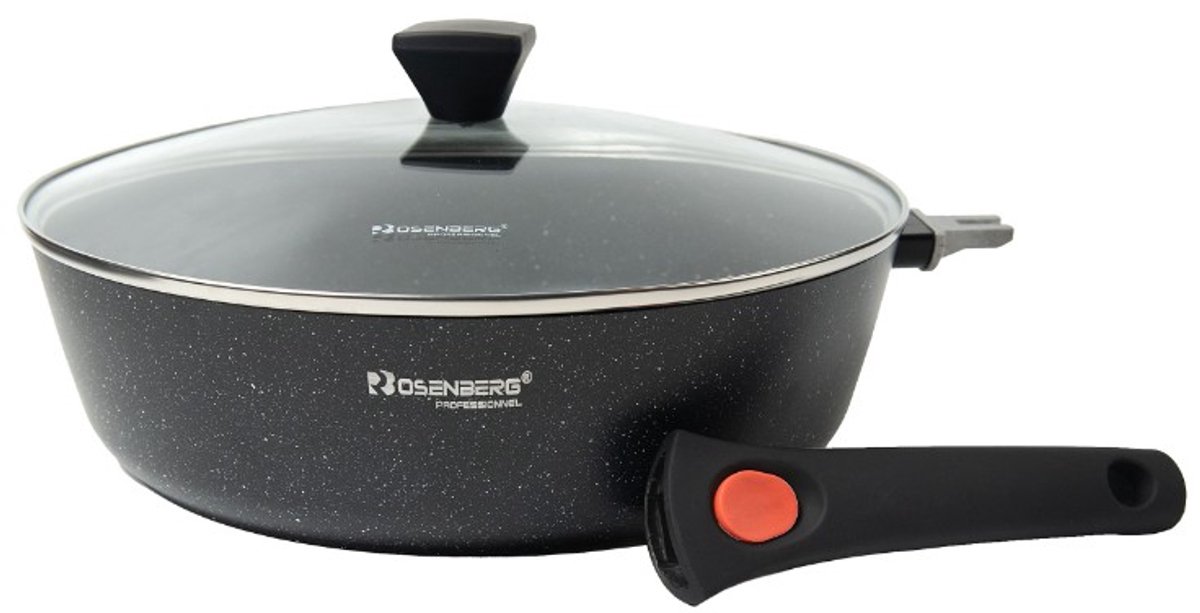 Rosenberg Professional Koekenpan met glazen deksel en afneembare handgreep