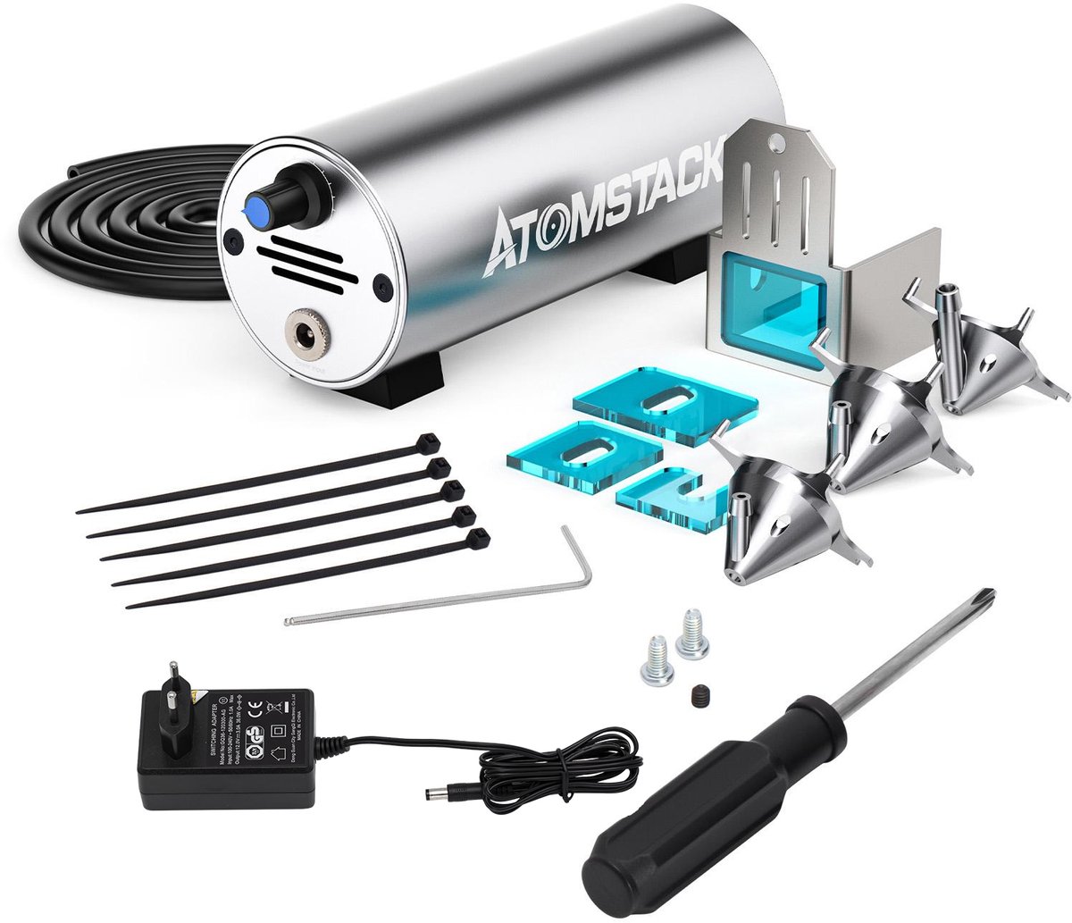 ATOMSTACK Air Assist Set - voor Lasergraveerder - Lasergraveermachine Accessoireset - 10-30 L/min Super Luchtstroom - voor Rook- en Stofverwijdering - Accessoires voor Laser Graveermachine