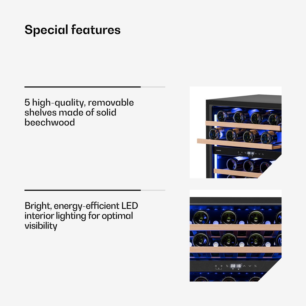 Klarstein Illuminosa onderbouw wijnkoelkast - 46 flessen, - afbeelding 2