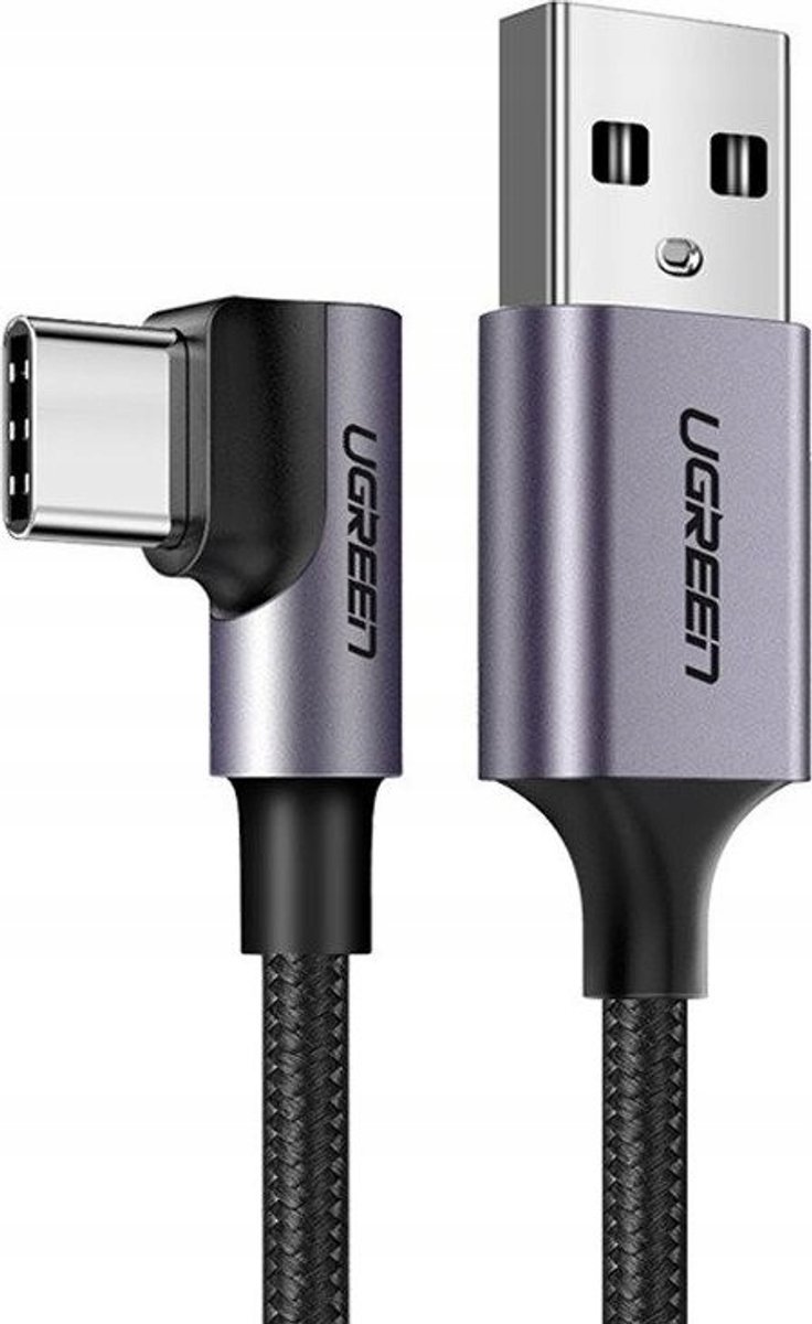 Ugreen USB-A naar USB-C Kabel 3m Grijs - Hoekplug, Gevlochten