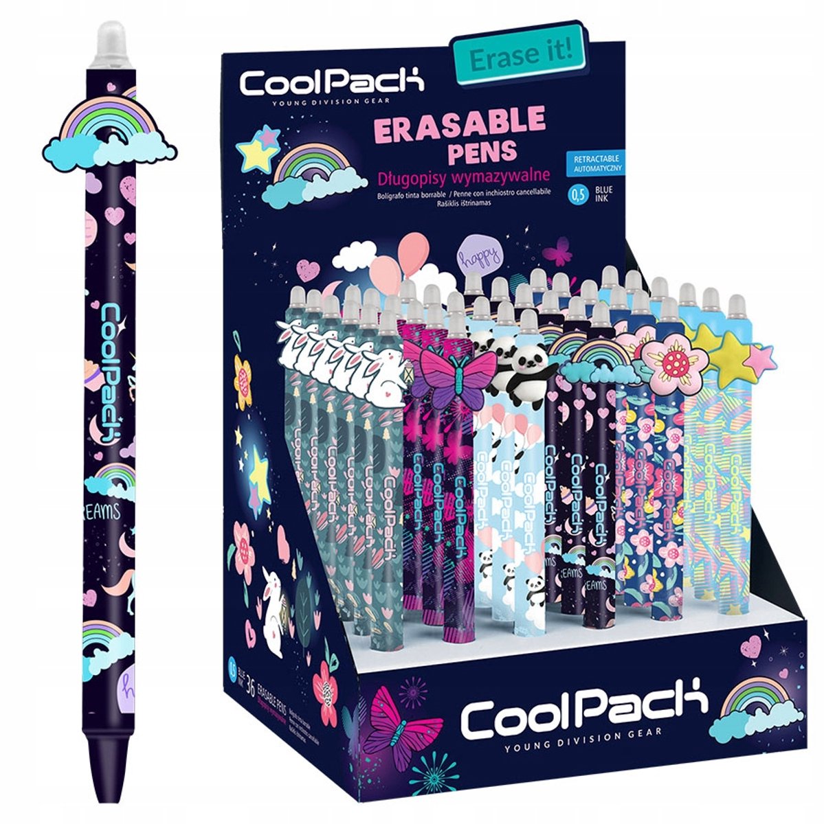 Colorino Uitwisbare Pen voor Meisjes - Regenboog Design, Blauwe Inkt