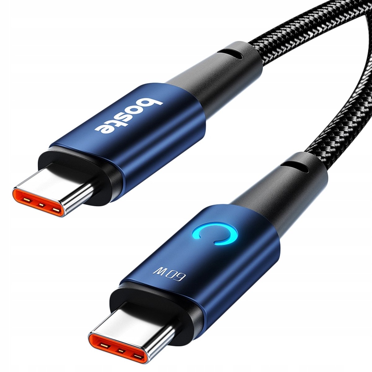 Image of Boste USB-C Kabel 60W PD QC 4.0 Snel Laden 1M Blauw LED