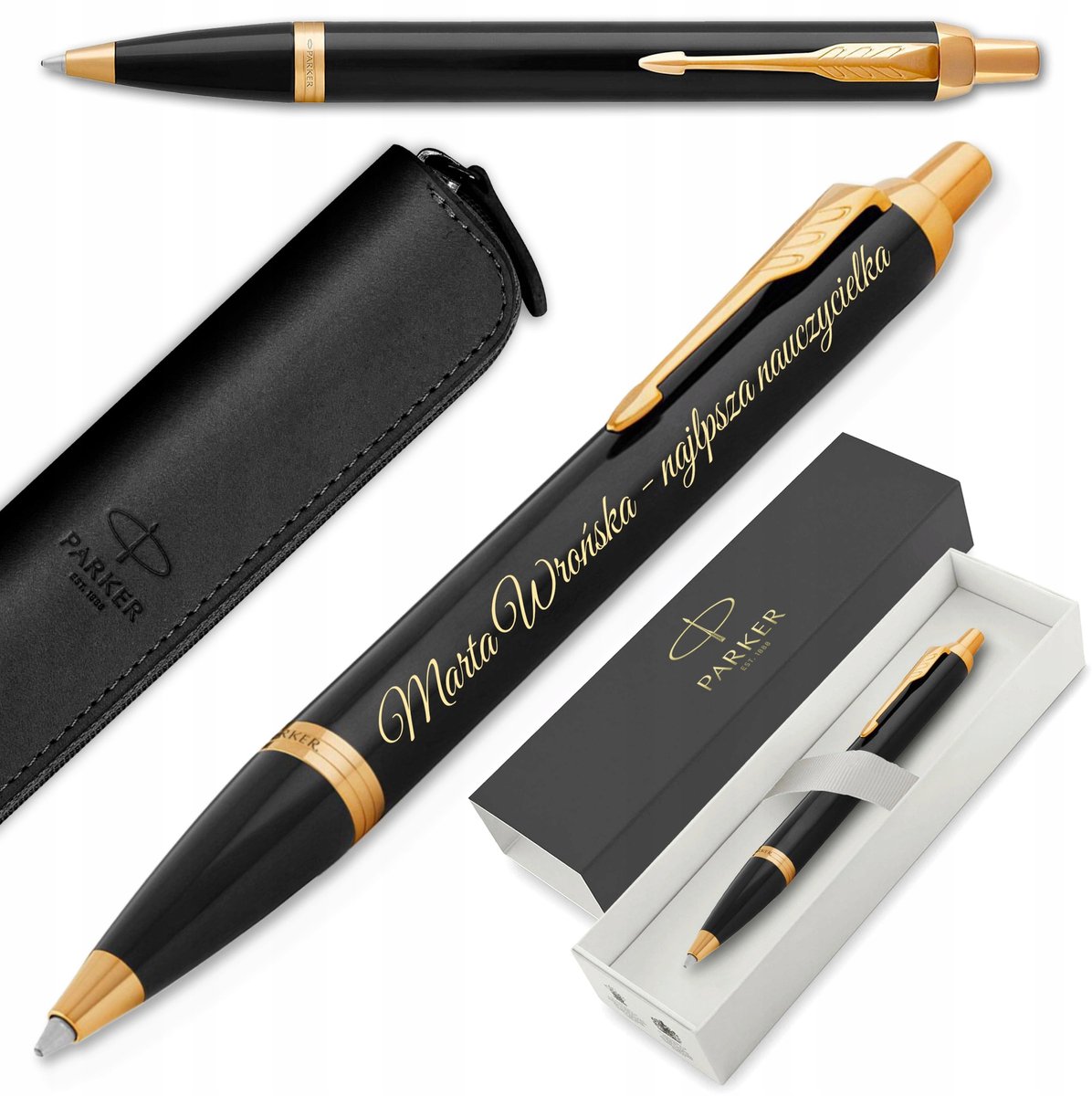 Parker IM Zwart Verguld Pen met etui en gravure - perfecte cadeau