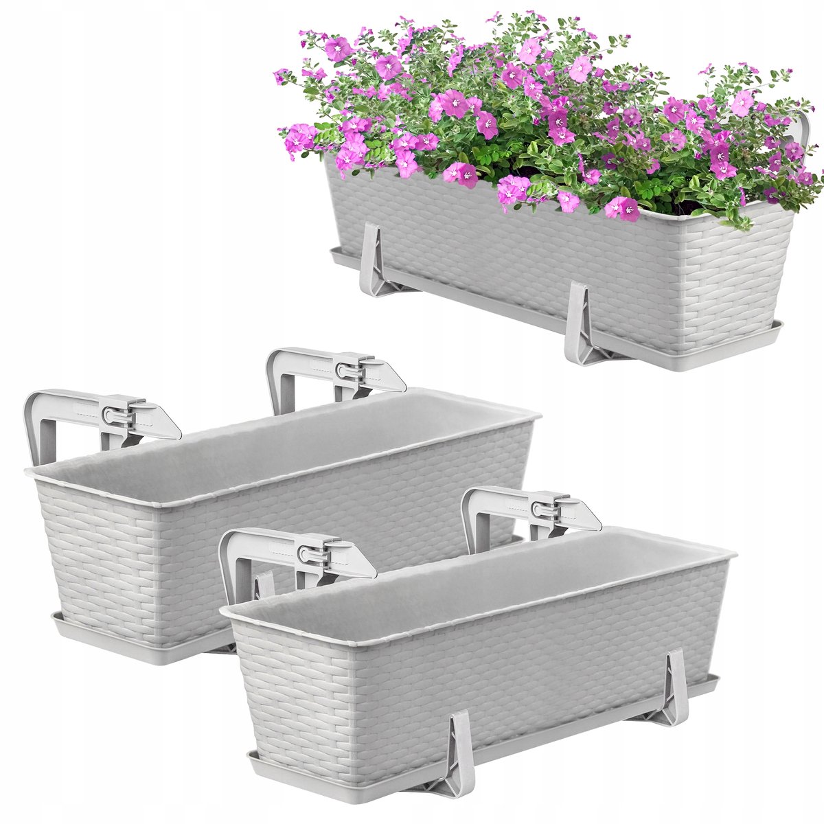 2x Grijze Balkonbakken 60cm met Ophangbeugels - Set
