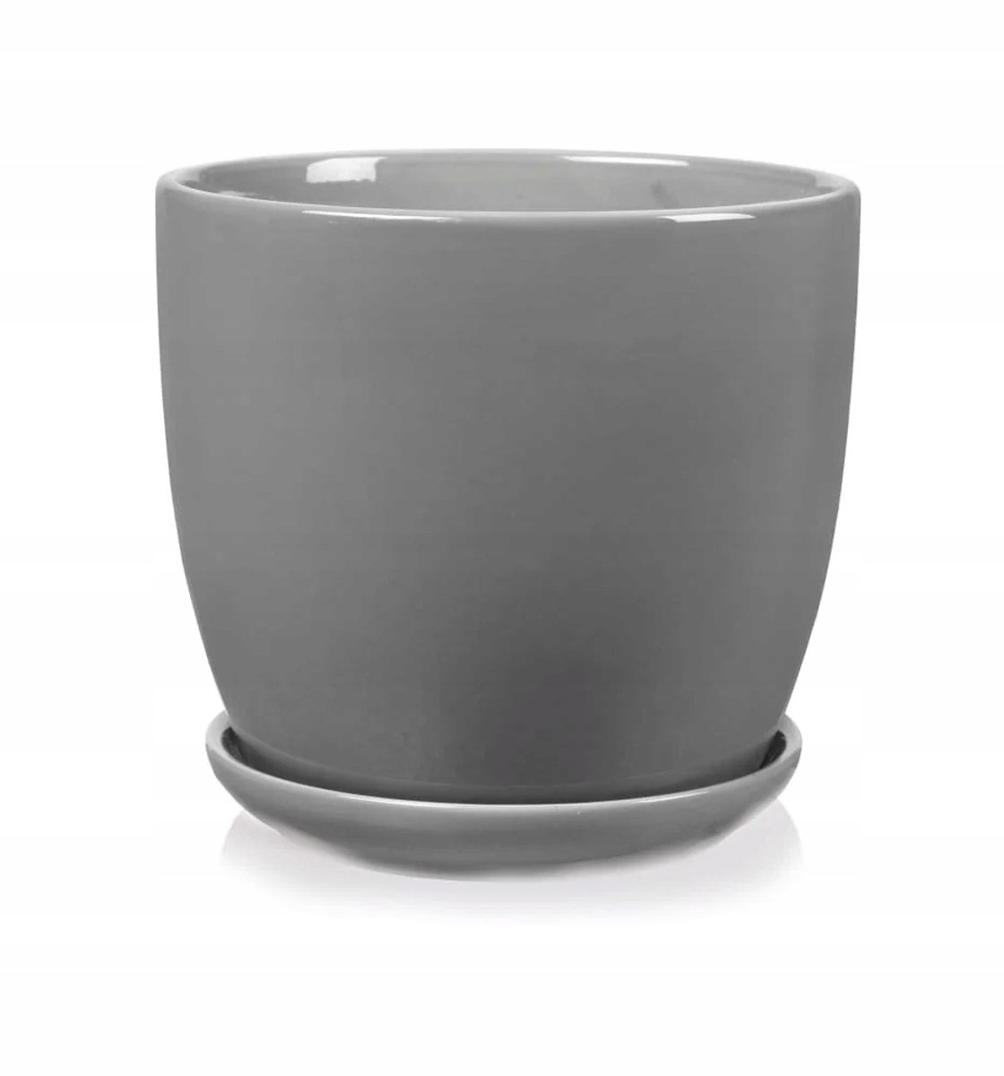 Grijze Keramische Pot met Schotel - 15 cm