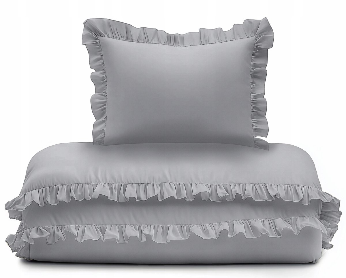 Babybeddengo 100x135cm Lichtgrijs met Ruche - 2 Delig Katoen