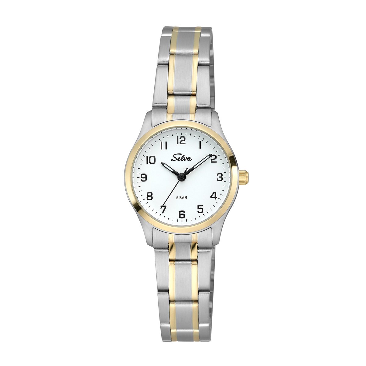 SELVA dameshorloge, quartz, roestvrijstalen kast, roestvrijstalen band, vouwsluiting, 5 bar