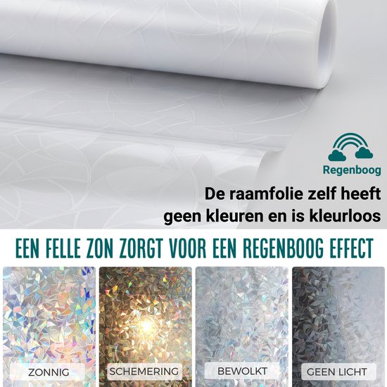 Homewell® 3D Regenboog Raamfolie HR++(+) - Anti-Inkijk - Isolerend & Zonwerend - 70x300cm – Statisch - Prisma Scherven Effect