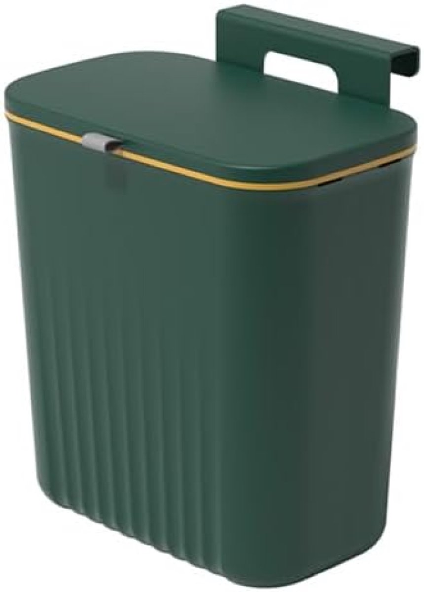 PromoHome Keukenafvalemmer voor organisch afval met deksel, hangende vuilnisbak voor keukenkast, badkamer, kantoor, inhoud 9,5 liter, groene afvalcontainer met ruimtebesparend ontwerp