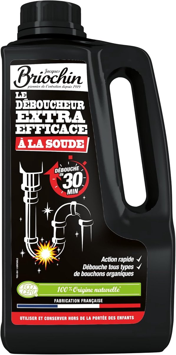 Jacques Briochin Soda Plunger – 900 ml | Natural & Powerful Drain Unblocker – Quick Action, Ecocert Certified