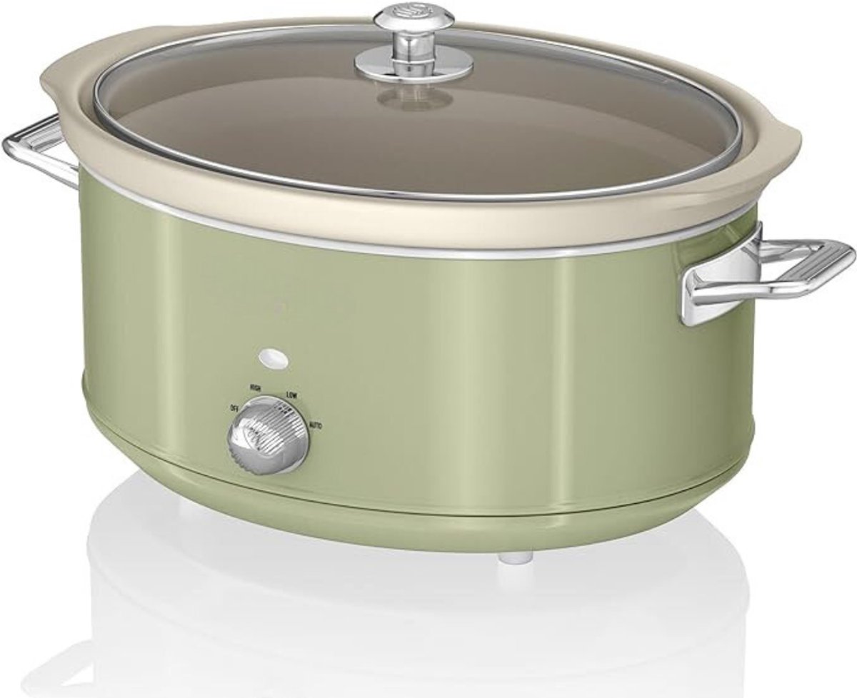 VIN® Slowcooker – Slowcookers Inclusief 3 temperatuurniveaus – Slow Cooker Met Antiaanbaklaag – Multicooker Vintage Design – 6,5 l Capaciteit