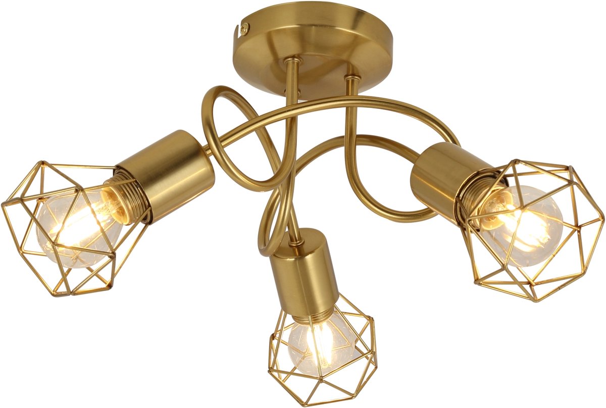 Globo Plafondlamp retro spot 3 spots woonkamer lamp grid goud, metaal, 3x E14 stopcontacten, DxH 36x20 cm