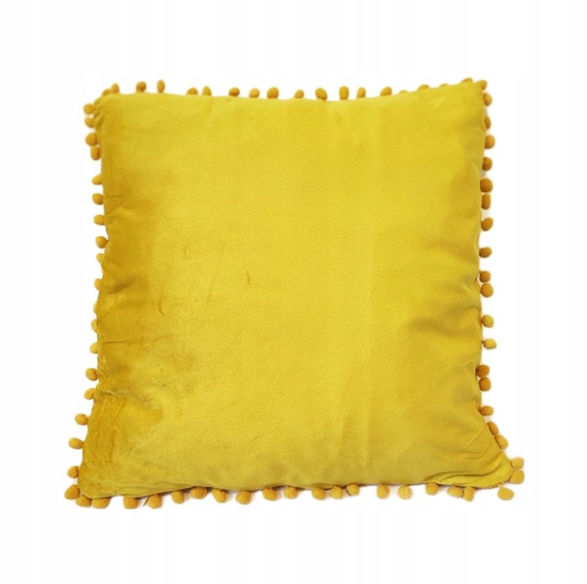 Decoratieve Kussenhoes 40x40 cm met Pompons - Mosterdgeel Fluweel