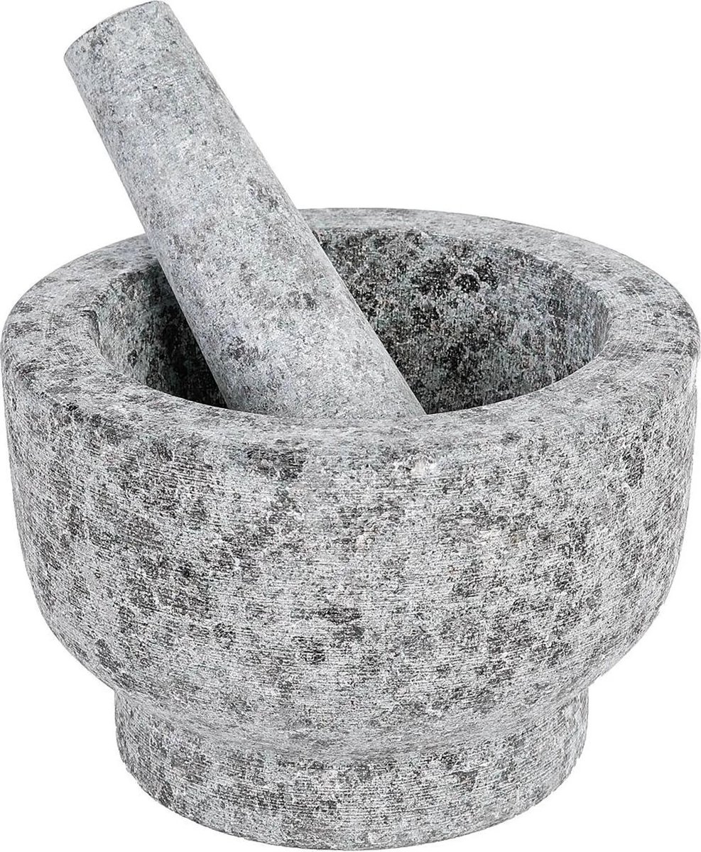 Axentia Granieten Vijzel met Stamper – Ø15x10 cm – Zware Stabiele Vijzel – Voor Kruiden, Pesto & Sauzen – Massief Graniet – Grijs