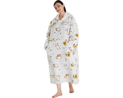 Q-Living Hoodie Deken - Extra Lang & Dik - Plaid Met Mouwen - Snuggle Hoodie - Fleece Deken Met Mouwen - Kat Extra Lang