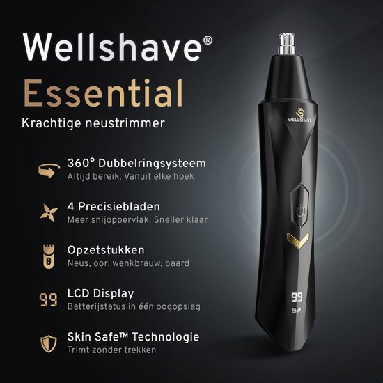 Tondeuse nasale Wellshave 1 en 1 Essential - Tondeuse pour sourcils et oreilles - Tondeuse nasale pour hommes - Tondeuse pour poils de nez
