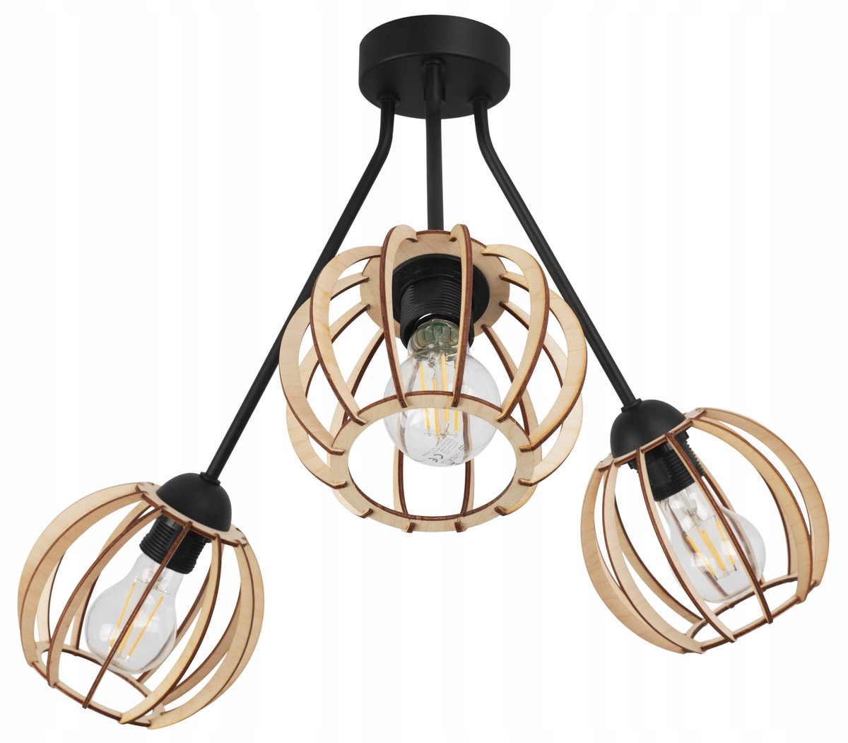 Houten Hanglamp Trio Timber - 3xE27 - Zwart/Natuurlijk - Boho Stijl