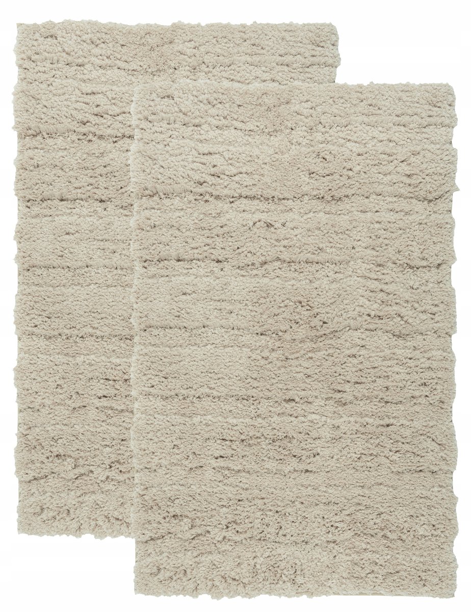 2x Beige Shaggy Badkamermattenset 50x80cm - Antislip & Zacht