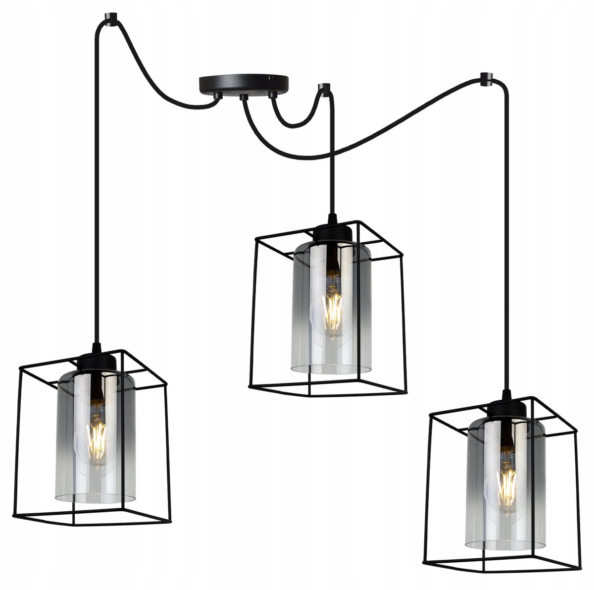 Hanglamp Spider Hella Cage 2365/3/G - Zwart Glas
