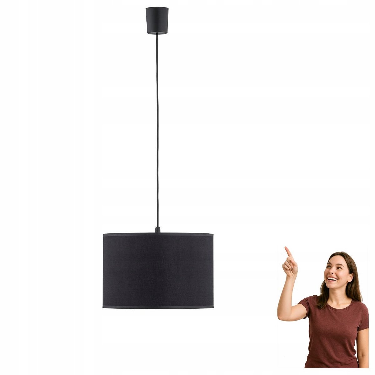 Hanglamp RONDO 3465 - Zwart, Kunststof & Stof, E27