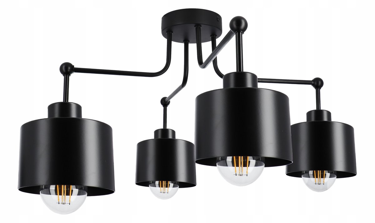 Retro Zwarte Plafondlamp LED E27 - 4 Lichts