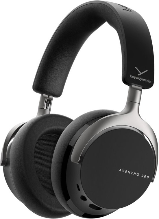 Zwarte beyerdynamic Aventho 200 koptelefoon met metalen hoofdband en zwarte oorkussens.