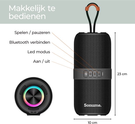 Sonume Base - Draadloze speaker - 60 Watt - IPX5 Waterbestendig - Zwart van Sonume — afbeelding 3