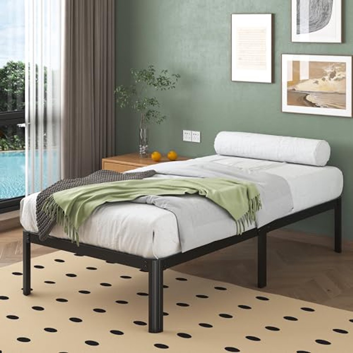 Metalen Bed 90x200 cm met Ronde Hoeken en Onderbed Opbergruimte