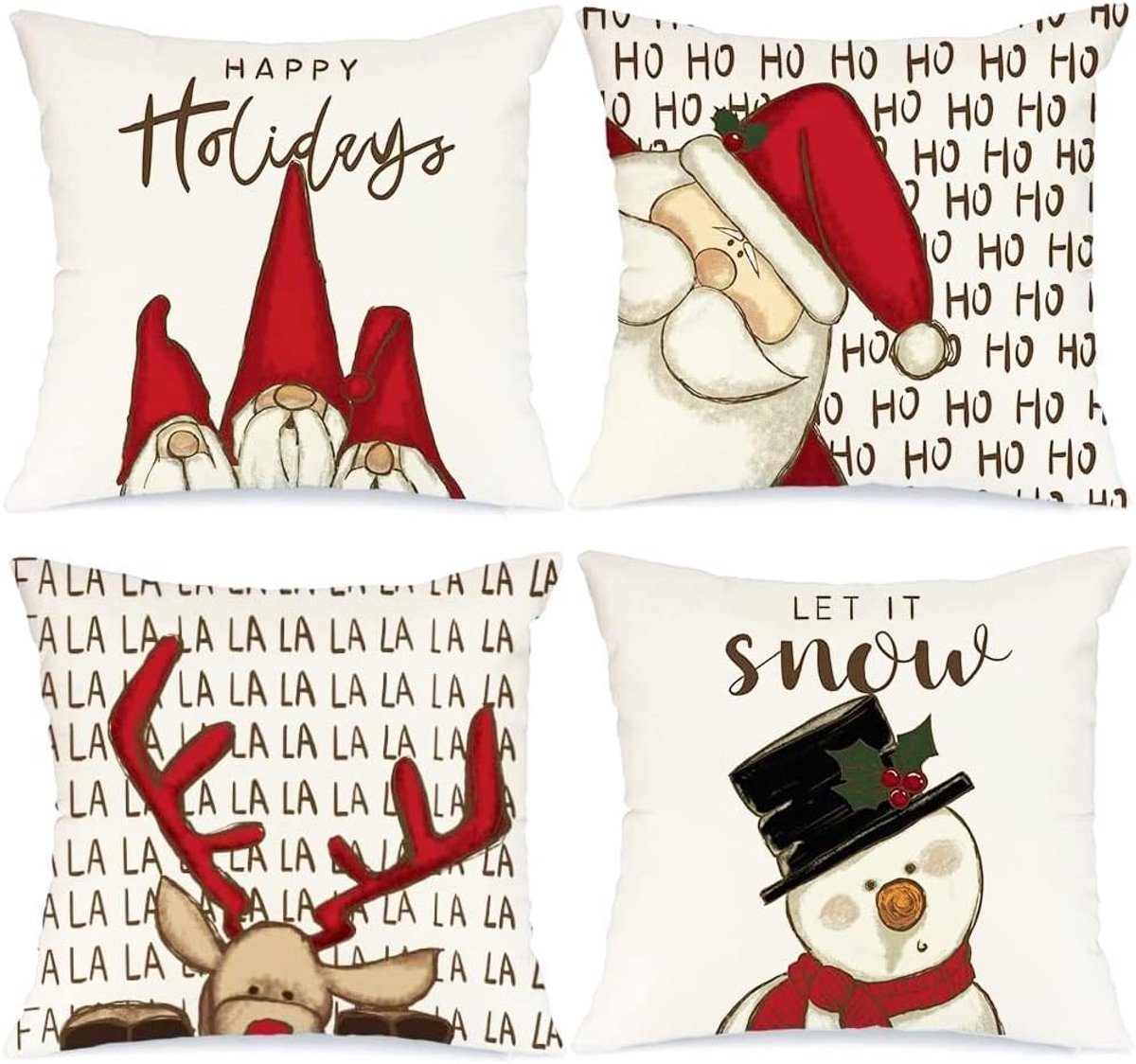 Unyqoos Set van 4 decoratieve kerstkussenslopen voor woonkamer en slaapkamer wit