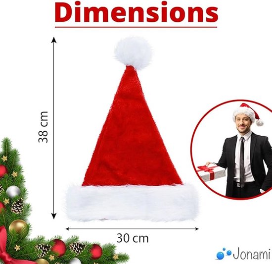 Bonnet de Père Noël en peluche – Bonnet de Père Noël rouge et Witte pour fête de Noël, déguisement et tenue de soirée
