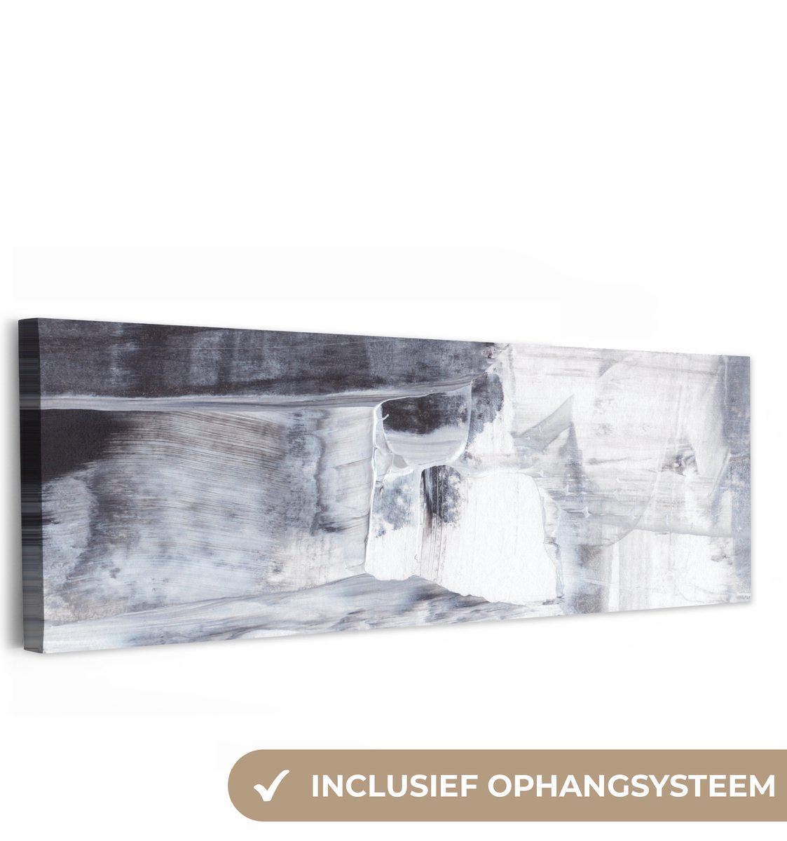Canvas schilderij 300x100 cm - Wanddecoratie Kunst - Verf - Wit - Zwart - Grijs - Muurdeco