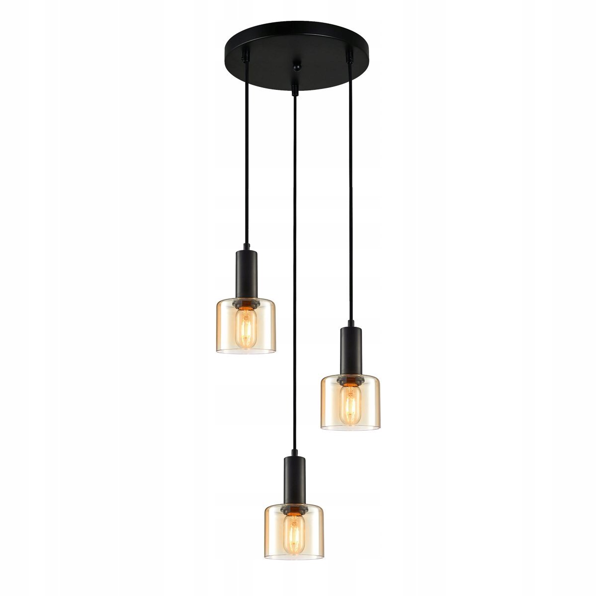 Italux SANTIA Hanglamp PND-65342-3A BK+AMB - Modern Zwart Glas