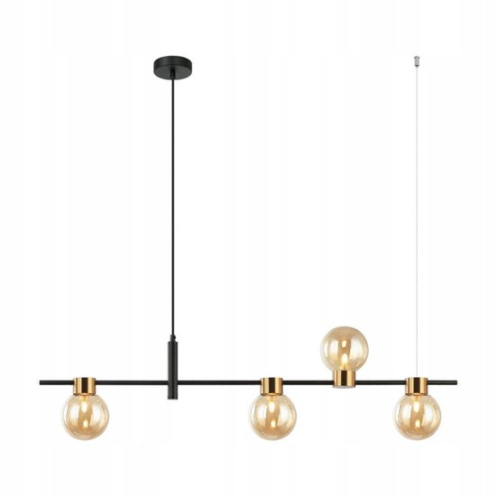 Hanglamp Koyoto, metaal/glas hanglamp in zwart/amber, retro design met glazen kappen (20 cm; 25 cm; 30 cm), hoogte max. 151,5 cm, 3 lampen, 3 x E27, gloeilampen niet inbegrepen