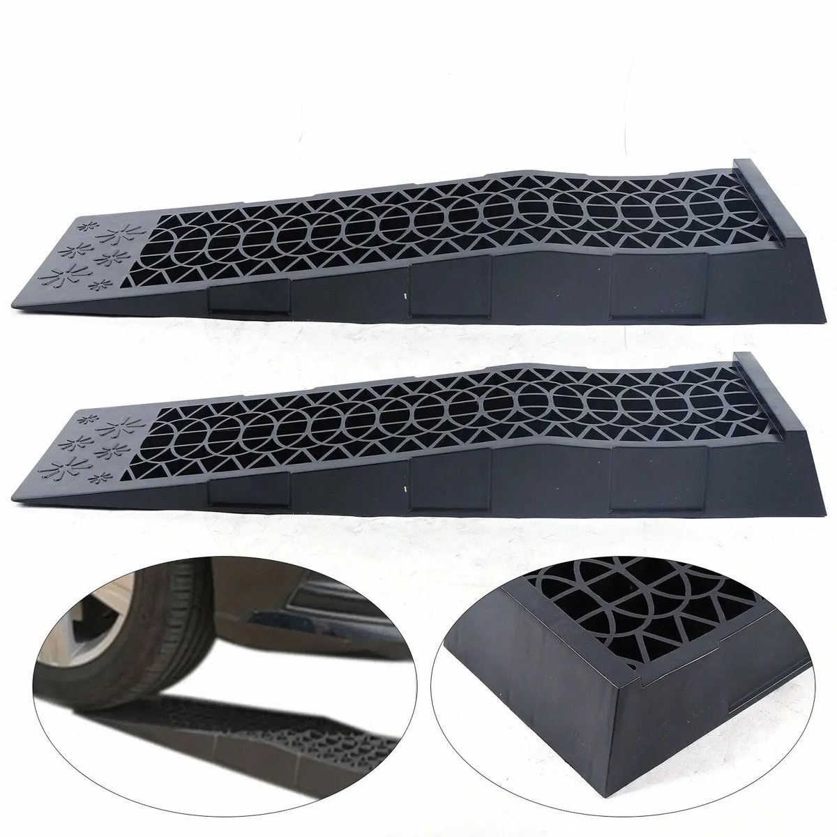 Aiverig® Oprijplaten Set van 2 – 5000 kg per Set – Extra Brede Oprijrampen – PP Kunststof, Stapelbaar & Lichtgewicht – Antislip Profiel – Max. Hefhoogte 7 cm – Voor Auto & Garageonderhoud – 70×20×8 CM