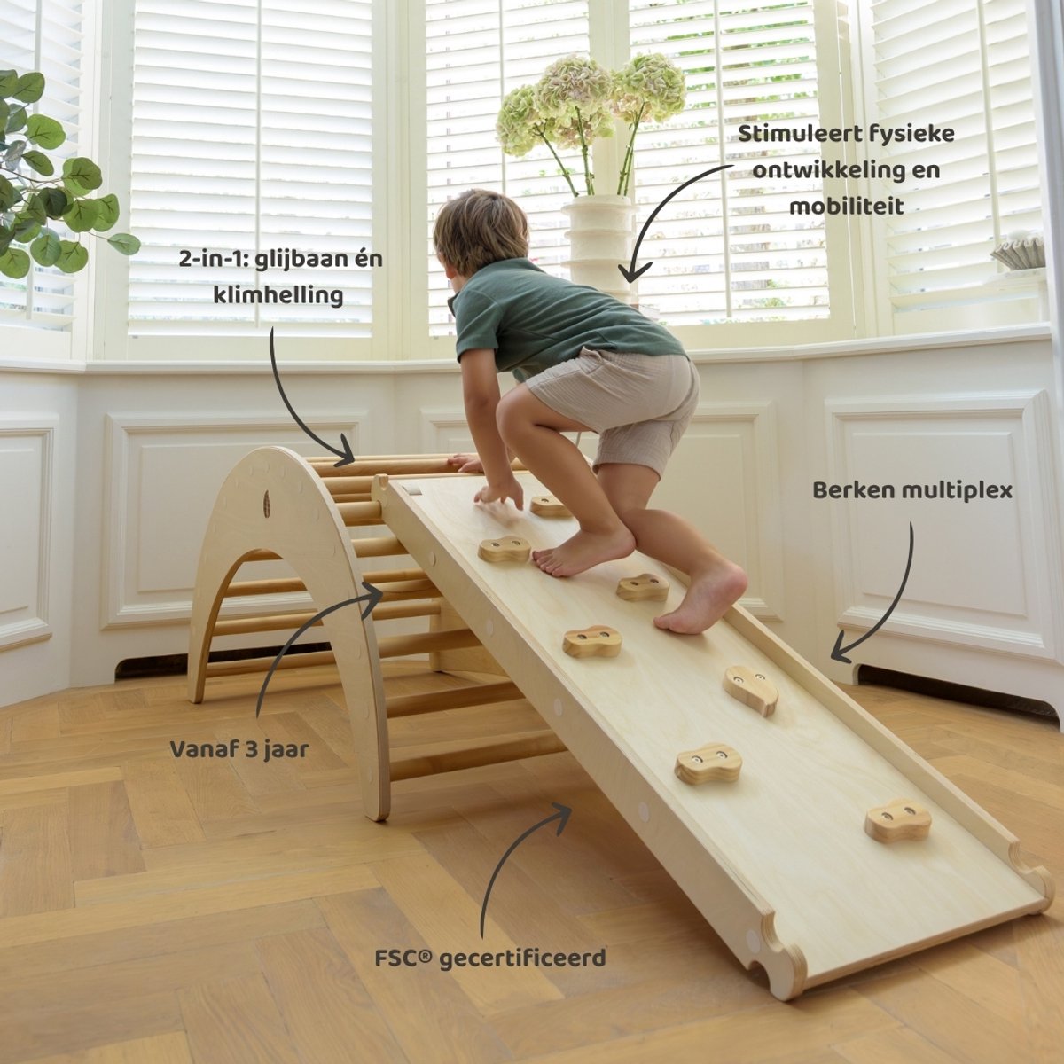 Babiem® Ben - Glijbaan - Bevordert Fysieke Ontwikkeling - Klimrek - Houten Speelgoed - Vanaf 3 Jaar - 110 x 40 x 7 cm - Glijbaan Peuter - FSC Hout — afbeelding 2