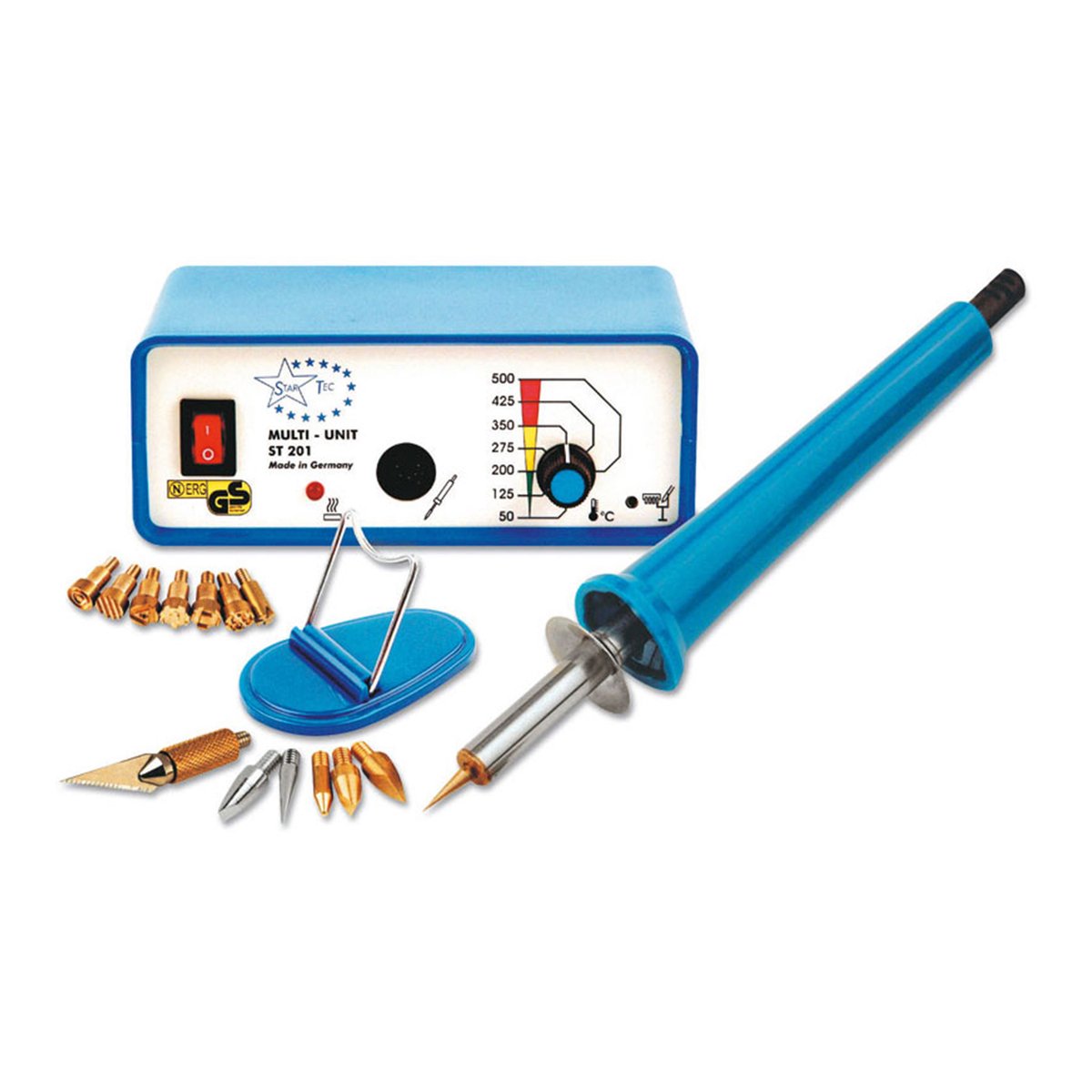 Multifunctioneel station voor pyrografie, solderen en modelleren, met diverse opzetstukken