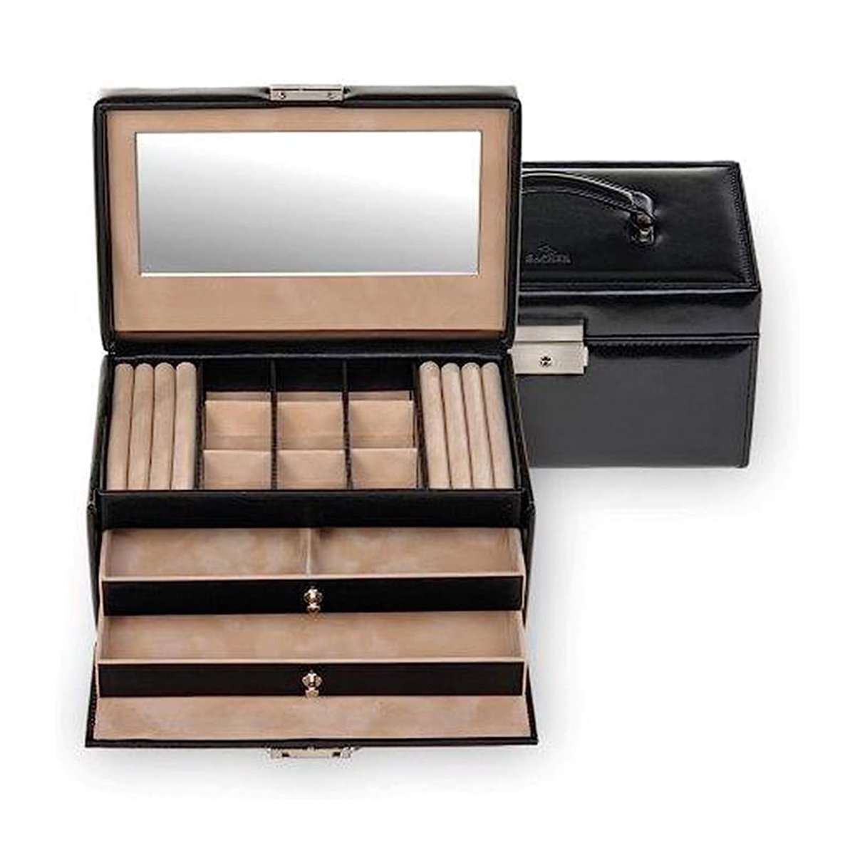 SELVA sieradendoos - MADE IN GERMANY - Imitatieleer in edele nappalook - Kleur: Zwart - Beige - Afmetingen: 22 x 14 x 11,5 cm