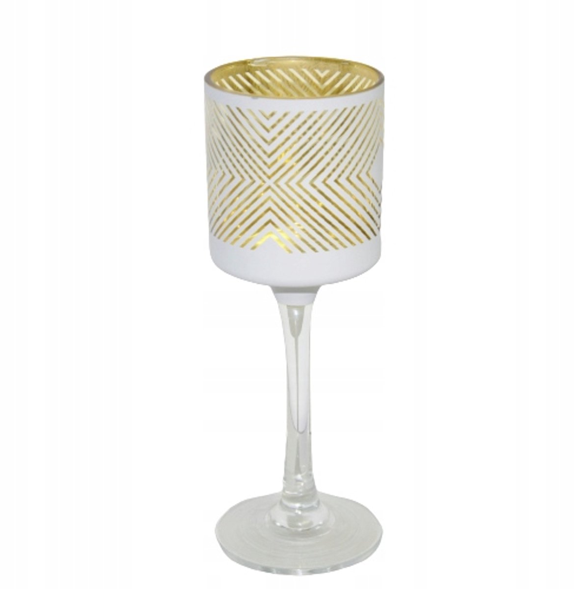 Glazen Kaarsenhouder Wit-Goud Streep, Laag Model