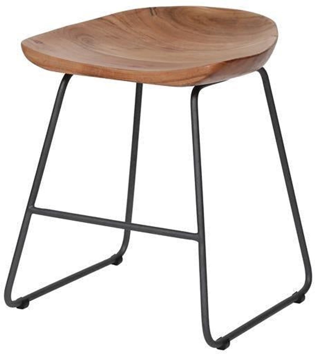 Houten Kruk (52cm hoog) - Massief Acacia Houten Kruk met Natuurlijke Afwerking - Lage Kruk in Scandinavische Stijl met Natuurlijk Houten Kleur (41x41x52) Ronde Boomstam Kruk met Zwart Metalen Frame