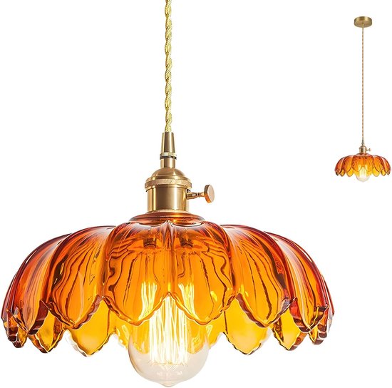 Glas Hanglamp Vintage Kroonluchter Bloemen voor Slaapkamer Woonkamer Eetkamer Amber