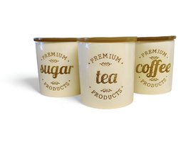 Cbs Art - Set van 3 voorraadpotten - premium porselein - koffie, suiker en thee voorraadpotten - 12 cm X 10.5 cm - 0.8 Liter