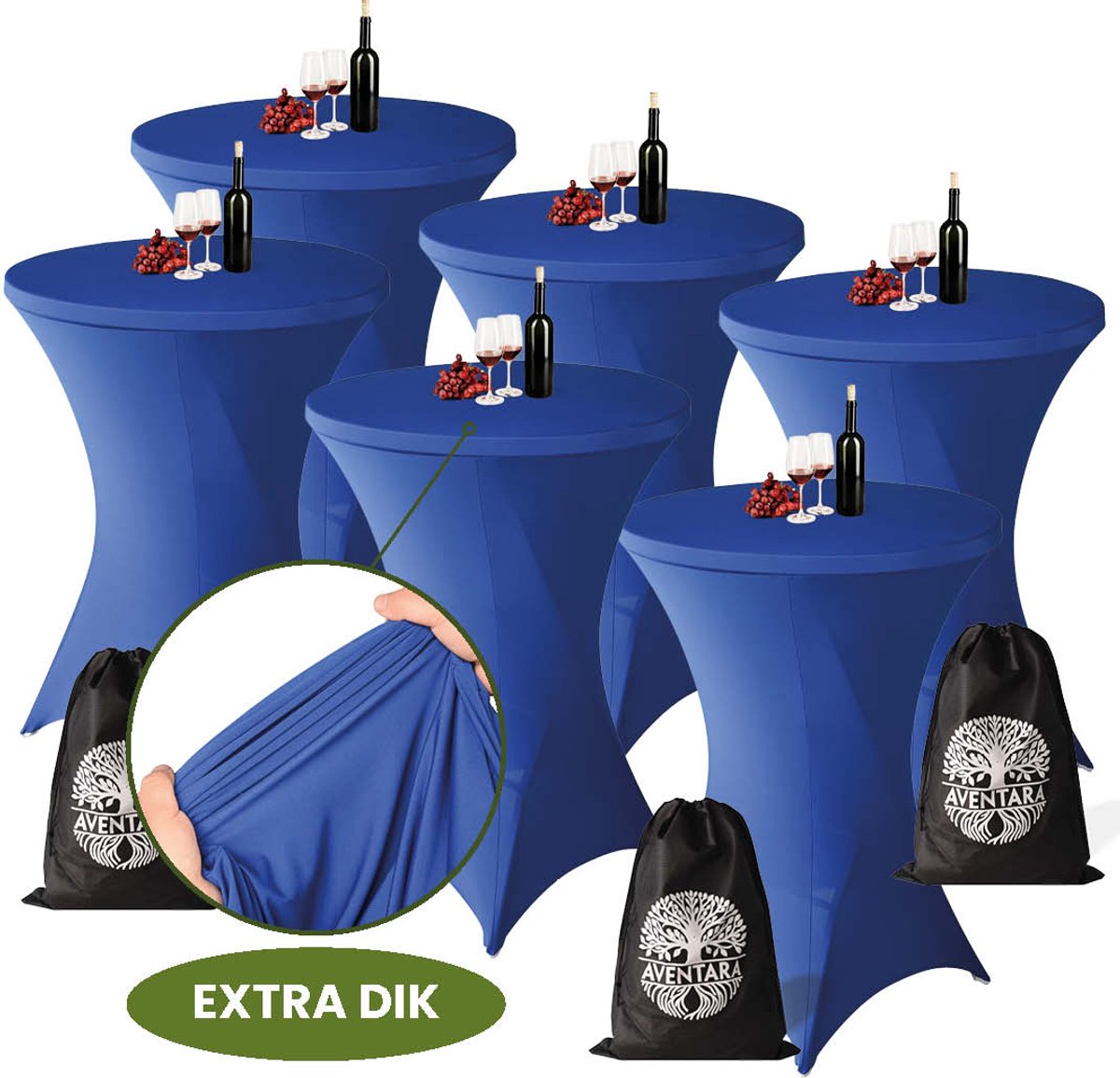 Statafelrok Donker Blauw x 6 – ∅80-85 x 110 cm met Opbergtas – Statafelhoes Stretch Stof – Kras- en Vouwvrije Statafel Rok Extra Dik – Sta Tafelrok 6 Stuks – Statafelhoezen Voor Horeca, Evenementen, Feest, Bruiloft en Partijen